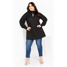 Your desk-to-dinner look just got a major upgrade with the sleek black tone of the Neck Tie Tunic. Easy to style and easy to love, this lightweight piece is complete with a neck-tie detail and puff sleeves for a flirty and feminine finish. Bold and fiercely fashionable, no one does plus size fashion like City Chic. Loved around the globe for its diverse range of fashion-forward styles for any occasion. From show-stopping evening gowns to workwear and casualwear, City Chic will take your style to Chic Stretch Blouse For Work, Chic V-neck Tunic For Workwear, V-neck Tunic For Work In Fall, Chic Spring Tunic For Workwear, Elegant Fitted Tunic For Workwear, Chic Spring Workwear Tunic, Elegant V-neck Tunic For Fall, Fitted V-neck Elegant Tunic, Elegant Fall V-neck Tunic