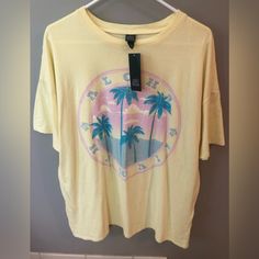 Baby Yellow Color. Very Soft And Comfy. Oversized. Oversized Printed Summer Tops, Oversized Yellow Tops For The Beach, Oversized Summer Tops For Daytime, Oversized Tops For Summer Daytime, Trendy Short Sleeve Tops For Daytime, Ribbed Shirt, Oversized Graphic Tee, Baby Yellow, Tie Dye Shorts