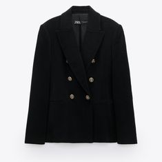 Zara Double Breasted Velvet Jacket. Long Sleeve Blazer With Lapel Collar. Front Double Welt Pockets. Front Double Breasted Metal Button Closure. Zara Double-breasted Fall Blazer, Chic Winter Blazer With Button Closure, Zara Winter Blazer With Double Button Closure, Zara Winter Formal Blazer, Zara Formal Winter Blazer, Tailored Winter Blazer With Snap Buttons, Winter Workwear Blazer With Snap Buttons, Fall Blazer With Snap Buttons And Lapel Collar, Chic Winter Blazer With Buttons