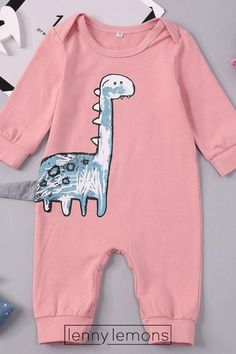 Sometimes there's a piece of clothing you see that you just cannot pass up. THIS IS THAT ONE.  Come on now, just check out the tail! Dino That Already Jumpsuit. Funny jumpsuit for your baby. girl. Lenny Lemons #LennyLemons #babygirl #babyfashion #jumpsuit #dino Dinosaur Cartoon, Winter Baby Boy, Baby Girl Boy, Baby Clothes Patterns, Baby Jumpsuit, Baby Warmer