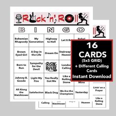 the printable card game for rock'n roll