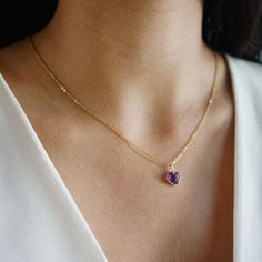 Amethyst Heart Necklace Healing Crystal Jewelry Gemstone Necklace Spiritual Jewelry Love Necklace Gift for Her Protection Necklace Dainty __LISTING DESCRIPTION ☽ 14k Gold Plated/Natural Amethyst Charm (11x9mm) PLEASE NOTE These are natural stones therefore their size, shape, and color may slightly vary. Each charm is chosen at random. ☽ Gold stainless steel chain closed with lobster claw clasp ☽ This charm is gold plated meaning that it will tarnish over time. PLEASE follow these tips to make th Dainty Crystal Jewelry, Dainty Gemstone Heart Necklace, Heart-shaped Birthstone Necklace As Gift For Her, Heart-shaped Gemstone Birthstone Necklace As Gift For Her, Dainty Heart-shaped Birthstone Necklace With Gemstone, Amethyst Heart Pendant Necklace For Gifts, Heart Pendant Amethyst Necklace For Gift, Purple Amethyst Heart Necklaces, Purple Heart-shaped Amethyst Necklaces