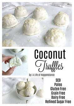 coconut truffles with sugar on top and in the middle, ready to be eaten