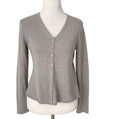 Eileen Fisher Women's Cardigan Sweater Gray V-Neck Sweater With Rolled Hem And Cuff Size Medium Button Front V-Neck Long Sleeves Nylon/Cotton Bust Underarm To Underarm: 19 " Length In Back: 20" New With Tags V-neck Cardigan For Layering, Womens Cardigan Sweater, Sweater Cotton, Cardigan Sweaters For Women, Rolled Hem, Cotton Sweater, V Neck Sweater, Eileen Fisher, Womens Cardigan