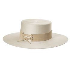 This luxurious bolero felt hat is adorned with a suede leather corset band and comes in a Bijou Van Ness hat box. 100% wool felt Brim measures 3.825 inches Elegant Brimmed Hat, Elegant Flat Brim Rigid Hat, Elegant Rigid Hat With Curved Brim, Elegant Hat With Curved Brim And Rigid Fit, Elegant Rigid Flat Brim Hat, Elegant Fitted Hat With Flat Crown, Chic Fitted Boater Hat With Flat Crown, Fitted Panama Hat With Flat Crown For Formal Occasions, Adjustable Boater Hat With Flat Crown In Fur Felt