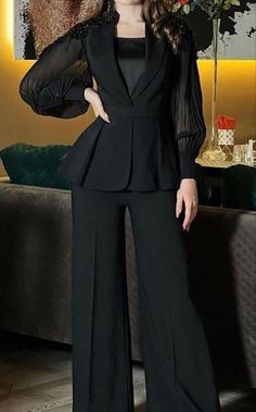 Suit Designs Western Style, Summer Outfits Formal Classy, Western Formals Women, Black Formal Pants Outfit Women, Dress With Jacket Outfit Formal, Women Dresses Classy, Fancy Dresses Long, Designer Dresses Casual