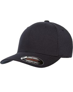 the flexfit cap in black has an embroidered logo on the front and side