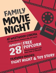 the poster for family movie night at westwood cinema