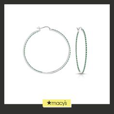 in stock Modern Hoop Jewelry With Pave Setting, Hand Set Cubic Zirconia Round Hoop Earrings, Fine Jewelry Green Sterling Silver Hoop Earrings, Luxury Green Hoop Jewelry, Sterling Silver Hoop Jewelry, Aaa Quality Sterling Silver Hoop Jewelry, Large Hoop Earrings, Cubic Zirconia, Emerald