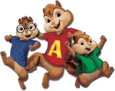 three cartoon chipmuns are posing for the camera with their arms in the air