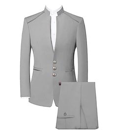 30% Wool / 60% Polyester / 10% Rayon. Flat. Include Blazer + Pants. Stand Lapel. Center Vent. Single button closure. Sleeve Slit 3 Cuff Buttons. Real Pocket. Full lined. Machine wash / Hand wash. Color or size customization please note in the order Pants Stand, Wedding Blazers, Fashion Stand, 2 Piece Suit, 3 Piece Suits, Custom Tailoring, Stand Collar, Mens Suits, Blazer Suit