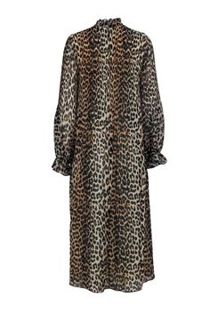 Go wild with this Ganni Leopard Print Maxi Dress! Featuring a fierce brown and black leopard print, high neck, and pleated detail, this dress is perfect for any special occasion. Pair it with strappy heels and a mini bag for a stunning look. Size 6 (FR 38) 100% Polyester Unlined Invisible zipper back Mock neck Pleated Long sleeves Bust 38" Waist 48" Shoulder to hem 49" Sleeve length 27" Ganni Leopard, Leopard Maxi Dress, Leopard Print Maxi Dress, Black Leopard Print, Buy Shoes Online, Go Wild, Pleated Maxi Dress, Pleated Maxi, Black Leopard