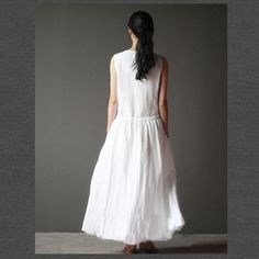 White summer linen dress sleeveless sundress casual maxi dressThis dress is made of cotton linen fabric, soft and breathy, suitable for summer, so loose dresses to make you comfortable all the time.Measurement: Size S length 120cm / 46.8" Bust 90cm / 35.1" Waist 88cm / 34.32" Cuff 38cm / 14.82" hem 245cm / 95.55" Size M length 126cm / 49.14" Bust 95cm / 37.05" Waist 90cm / 35.1" Cuff 39cm / 15.21" hem 250cm / 97.5" Size L length 129cm / 50.31" Bust 100cm / 39" Waist 92cm / 35.88" Cuff 40cm / 15.