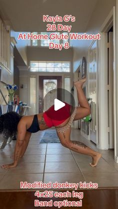 Houston Studio Gym on Instagram: "Day 8 | 28 Day At Home Glute workout with KG 
Resistance bands optional but HIGHLY recommended, get yours from @shapedbykaylag today ! 

For entire 28days, join my mobile “Shaped By KaylaG” fitness app today 💪🏽

Join us for in person glute camps and classes at @shapedbykaylag.studio 🍑

#glutes #athomeworkout #resistancebands" Home Glute Workout, Studio Gym, Donkey Kicks, Glute Workout, Workout Days, Fitness App, Leg Bands, Resistance Bands