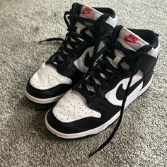 Women’s Us Size 8.5 Nike High Top Panda Dunks. Good Condition And Worn Like 5 Times. Just Don’t Want Them Anymore Not My Style Panda Dunks Aesthetic, Nike Panda Dunks High, High Top Panda Dunks, Panda Dunks High, Dunks Aesthetic, Dunks High Top, Nike Panda Dunks, Nike Panda, Dunks High