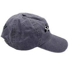 Washed charcoal grey twill dad cap, embroidered with a Salem bat on the front and the Peabody Essex Museum logo on the back. --- 100% washed cotton Unstructured, six-panel, low-profile Pre-curved visor Sewn eyelets Self-fabric tri-glide buckle closure Gray Baseball Cap With Embroidered Logo, Washed Cotton Dad Hat, Gray Curved Bill Baseball Cap With Embroidered Logo, Gray Baseball Cap With Embroidered Logo And Curved Bill, Washed Cotton Dad Hat With Curved Bill, Pre-washed Cotton Dad Hat With Curved Bill, Soft-washed Cotton Dad Hat With Curved Brim, Pre-washed Cotton Dad Cap, Pre-washed Cotton Dad Hat