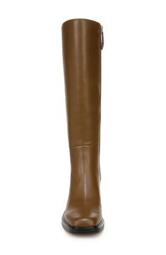 A stretchy back shaft offers comfortable wear in a knee-high boot balanced by a squared-off toe and stacked block heel. 1 3/4" heel (size 6) 15 3/4" shaft; 14" regular calf circumference 15 3/4" shaft; 16" wide calf circumference Side zip closure Leather and synthetic upper/synthetic lining and sole Imported Classic Wide Calf Knee-high Boots With Stacked Heel, Classic Knee-high Boots With Block Heel, Wide Calf Knee-high Boots With Stacked Heel For Work, Knee-high Boots With Stacked Heel And Medium Width, Classic Fitted Boots With Block Heel, Classic Wide Calf Knee-high Boots With Block Heel, Classic Knee-high Boots With Wide Calf And Block Heel, Fitted Knee-high Boots With Stacked Heel, Wide Calf Calf Leather Knee-high Boots With Block Heel