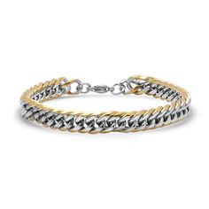 Men's stainless steel and 18k gold plated Cuban chain link bracelet Steel Bicycle, Bicycle Chain, Cuban Chain, Chain Link Bracelet, Link Bracelets, Bracelet Set, Chain Bracelet, Chain Link, Mens Bracelet