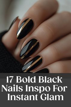 Black Minimal Nail Designs, Black Nail Color Ideas, Cateye Fall Nails 2024, Sleek Black Nails, Gold And Black Ombre Nails, Black Nails Wedding Guest, Formal Manicure Ideas, Cool Dark Nails, Wedding Black Nails