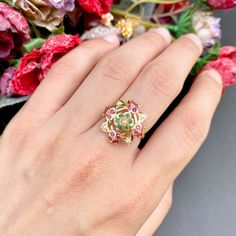 Featuring a dainty floral ring made in 22ct gold amd embellished with rubies, emeralds and pearls. The ring weighs 3.4 GMs Price Breakup Summary Component Rupees % of Total 22k Gold 16,368 72.7% Stones & Beads 1,584 7.0% Making Charges 2,946 13.1% Taxes (GST) 627 3.0% Total 22,525 100.0% View Detailed Price Breakup Watch Video Here 22k Gold Jewelry Necklaces, 22k Gold Jewelry, Pearl Necklace Set, Floral Ring, Gold Jewelry Necklace, Emerald Necklace, Gold Bangle Bracelet, Watch Video, 22k Gold