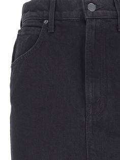 Mother denim maxi skirt in black cotton blend, belt loops, zip and button closure, five pockets, logo patch at the back, central split at the back, straight hem. Composition: 59% Cotton, 41% Lyocel Cotton Denim Skirt With Belt Loops For Work, High-rise Cotton Denim Skirt With Five Pockets, Classic Straight Leg Denim Skirt With Pockets, Classic High Rise Denim Skirt With Pockets, Classic Denim Skirt With Pockets, Classic High-waisted Denim Skirt For Work, High-waisted Black Denim Skirt For Work, Straight Leg Denim Skirt For Work, Maxi Denim Skirt