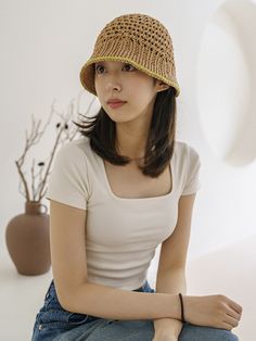 Editor's Notememinn presents hats that are good to wear for the point detail.  - Vivid point color on the hem- Breathable and lightweight design- Comfortable fit- Daily point itemMeasurements (in.)- Width: 13.39 in.- Height: 8.27 in. Composition & Care- 50% Raffia, 50% Cotton*Due to the handmade nature of the size, some errors may occur*The actual color may differ depending on the monitor resolutionDesigner- by meminn Casual Beige Crochet Hat For Spring, Casual Yellow Crochet Hat With Short Brim, Casual Yellow Crochet Hat With Wide Brim, Casual Yellow Wide Brim Crochet Hat, Casual Spring Hats With Short Brim, Casual Spring Hat With Short Brim, Yellow Crochet Hat For Vacation, Yellow Hats For Spring Warm Weather, Beige Crochet Hat With Flat Brim For Spring