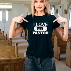 Funny Christian, I love MY Pastor, Pastor's Wife, Congregation Black T-shirt. Pastor Gifts, Pastor's Wife, Pastors Wife, Church Ministry, Gifts For Pastors, Christian Humor, Christian T Shirt, Religious Gifts, Black T Shirt