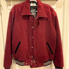 Brand New St. Laurent Aged Red Corduroy Bomber Sz. 56 Luxury Red Single-breasted Outerwear, Winter Red Outerwear With Corduroy Collar, Luxury Red Fall Outerwear, St Laurent, Red Jacket, Mens Jackets, Jackets & Coats, Man Shop, Brand New