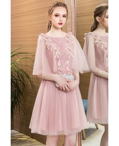 Buy beaded flowers pink tulle short party dress with tulle puffy sleeves at affordable price online. Free shipping and pro custom service since 2009. Short Sleeve Tulle Dress For Banquets, Pink Tulle Evening Dress For Spring, Spring Tulle Evening Dress For Banquet, Spring Pink Tulle Evening Dress, Spring Banquet Tulle Skirt Dress, Spring Banquet Dress With Tulle Skirt, Short Sleeve Tulle Skirt Party Dress, Short Sleeve Tulle Party Dress, Spring Prom Evening Dress With Short Sleeves