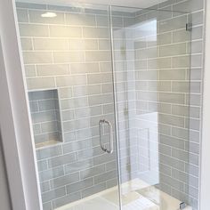 a walk in shower sitting inside of a bathroom