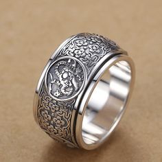 Style: Ethnic Style Fashion Element: Geometry, National Tide Handmade Bohemian Engraved Round Ring, Bohemian Silver Rings For Ceremonial Occasions, Bohemian Silver Ceremonial Rings, Bohemian Engraved Ring With Intricate Design, Bohemian Carved Ring Jewelry, Bohemian Carved Round Jewelry, Bohemian Style Carved Round Jewelry, Bohemian Round Carved Jewelry, Bohemian Carved Round Ring