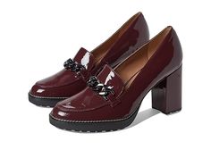 Naturalizer Callie-Moc - Women's Shoes : Cabernet Sauvignon Patent Leather : Bring some style to your steps wearing the stunning Naturalizer Callie-Moc loafers. Leather upper. Man-made lining and insole. Pull on style. Almond toe. Elegant motif on the upper. Man-made outsole. Imported. Measurements: Heel Height: 3 1 2 in Weight: 14 oz Platform Height: 3 4 in Product measurements were taken using size 9, width M (B). Please note that measurements may vary by size. Weight of footwear is based on a Modern Fall Slip-ons With Removable Insole, Fall Synthetic Slip-ons For Office, Fall Workwear Synthetic Slip-ons, Fall Office Slip-ons In Synthetic Material, Slip-on Heels With Round Toe For Fall, Slip-on Round Toe Heels For Fall, Modern Slip-on Heels For Fall, Modern Slip-on Heels With Textured Sole, Casual High Heel Synthetic Loafers