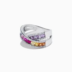 Effy Watercolors 14K White Gold Multi Sapphire and Diamond Ring, 2.63 TCW Formal Multicolor Brilliant Cut Rings, Formal Multicolor Round Cut Rings, Fine Jewelry Multicolor Diamond Ring With Brilliant Cut, Multicolor Diamond Ring For Formal Events, Multicolor Diamond Ring For Formal Occasions, Elegant Multicolor Round Cut Rings, Formal Multicolor Diamond Ring With Accent Stones, Multicolor Brilliant Cut Sapphire Ring For Anniversary, Fine Jewelry Multicolor Brilliant Cut