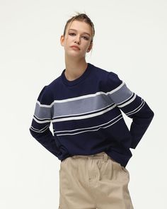 Details: Long-sleeve jumper with stripes designTop Length: NormalSleeve Length: Long SleevesMaterials:95% Polyester + 5% Spandex Long Sleeve Jumper, Maxi Dresses Casual, Crop Top Blouse, Knitwear Cardigan, Jean Skirt, Cardigan Jacket, Stripes Design, Dress Pants, Shirt Blouses