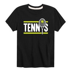 a black tennis tee shirt with the words tennis's on it and a racket