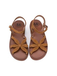 Shop Pèpè floral strap open toe sandals with Express Delivery - FARFETCH Boho Sandals, Sandals Brown, Leather Floral, Caramel Brown, Refashion Clothes, Open Toe Sandals, Brown Sandals, Toe Sandals, Girls Shoes