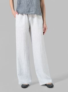 Linen Long Straight Pull-On Pants Chic Pull-on Pants With Tapered Leg, Chic Pull-on Tapered Leg Pants, Chic Tapered Leg Pull-on Pants, Chic Tapered Leg Pull-on Style Pants, Chic Tapered Leg Pants With Pull-on Style, Spring Casual Pull-on Dress Pants, Elegant Tapered Leg Loungewear Bottoms, Elegant Tapered Leg Pants For Loungewear, Straight Dress Pants With Pull-on Style For Spring