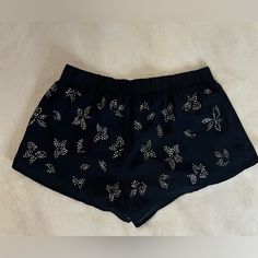 Rhinestone Butterflies Chiffon Material Never Worn Xs Embellished Black Shorts, Chic Embellished Shorts, Casual Embellished Summer Shorts, Black Rhinestone-embellished Short Bottoms, Black Rhinestone Embellished Short Bottoms, Black Rhinestone Short Bottoms, Elegant Rhinestones Bottoms For Summer, Rhinestone Party Shorts, Summer Party Embellished Shorts