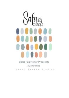 the color palette for procreate 30 swatches is shown in different colors and shapes