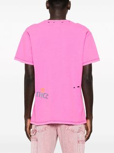 Venice-print distressed T-shirt from ERL featuring fuchsia pink, cotton-linen blend, distressed finish, graphic print to the front, crew neck, short sleeves and straight hem. Size Info STANDARD Color Detail Pink Made In Turkey Material Cotton 70% Linen 30% Season One Fall-Winter Season Two Fall-Winter Product t-shirts and polos Brand Erl Size And Fit This piece fits true to size. We recommend you get your regular sizeModel is 1,84m / 6ft 1in wearing size M Pink Distressed Casual T-shirt, Casual Pink Distressed T-shirt, Pink Distressed Graphic Tee, Trendy Distressed T-shirt With Crew Neck, Trendy Distressed Crew Neck T-shirt, Pink Distressed Summer T-shirt, Pink Distressed T-shirt For Summer, Distressed Cotton Crew Neck T-shirt, Pink Distressed Cotton Tops