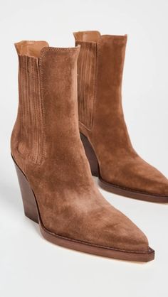 Paris Texas Dallas Ankle Boots | Shopbop Fall Suede Heeled Boots With Leather Sole, Texas Dallas, Paris Texas, Chunky Shoes, Wood Heel, Heel Caps, Brown Ankle Boots, Latest Shoes, Suede Ankle Boots