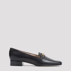 Tom Ford Black Calf Leather Loafers. Pure black leather loafers, squared toe, tonal stitching, top gold-tone brass buckle with signature T, slip-on style, low heel, tonal sole. Classic Calf Leather Loafers With Low Heel, Chic Square Toe Formal Loafers, Chic Square Toe Loafers For Formal Wear, Chic Square Toe Loafers For Formal Occasions, Chic Square Toe Loafers For Formal Events, Office Loafers With Leather Sole And Square Toe, Luxury Square Toe Leather Office Shoes, Luxury Leather Shoes With Square Toe For Office, Square Toe Loafers With Leather Sole For Office