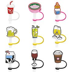 a set of six different types of drinks and beverages on top of each other,