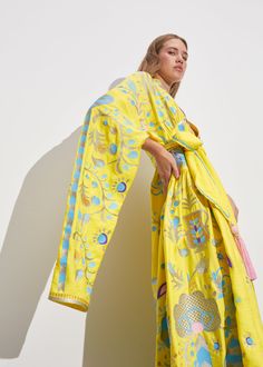 Luxurious Yellow/Multicolor Ornek Women's Maxi Dress Yuliya Magdych Yellow Straight Kurta Dress With Intricate Embroidery, Festive Embroidered Dress With Woven Motifs For Traditional Ceremonies, Yellow Bohemian Designer Dress, Summer Chanderi Sets With Intricate Embroidery, Traditional Sets With Printed Motifs For Spring, Traditional Spring Sets With Printed Motifs, Festive Yellow Resham Embroidered Dress, Festive Yellow Dress With Resham Embroidery, Festive Yellow Embroidered Dress With Resham Embroidery