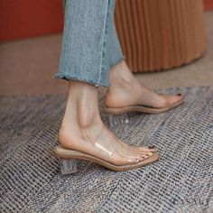 Lasaky - Stylish Transparent Sandals: Fashionable Crystal Slippers with High Heels Transparent Sandals, Clear Sandals, Sandals High Heels, Crystal Heels, Crystal Sandals, Elegant Heels, Crystal Fashion, Beige Shoes, Waterproof Shoes