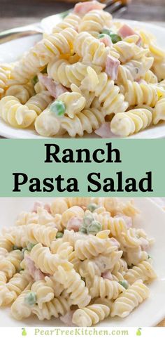 this ranch pasta salad is loaded with ham and peas