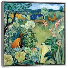 an image of a painting with animals in the grass and flowers on it's side