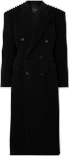 Luxury Oversized Outerwear, Luxury Oversized Wool Coat With Long Sleeves, Luxury Oversized Outerwear For Fall, Luxury Oversized Long Sleeve Outerwear, Luxury Oversized Fall Outerwear, Oversized Luxury Outerwear For Formal Occasions, Elegant Oversized Double-breasted Pea Coat, Elegant Oversized Double-breasted Outerwear, Black Oversized Structured Outerwear