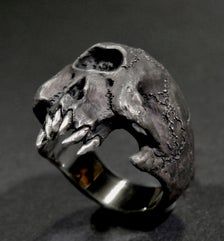 Gothic Skull Rings For Collectors, Gothic Skull Collectible Rings, Black Sterling Silver Skull Ring Hand Cast, Black Sterling Silver Hand Cast Skull Ring, Hand-cast Sterling Silver Black Skull Ring, Hand-cast Black Skull Ring In Sterling Silver, Unique Hand Cast Black Skull Ring, Collectible Hand Cast Skull Rings, Black Hand Cast Skull Ring