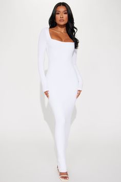 Available In Black, White, And Red. Maxi Dress Long Sleeve Square Neck Double Lined Stretch 95% Rayon 5% Spandex Imported | Athena Smooth Snatched Maxi Dress in White size Medium by Fashion Nova White Fitted Elastane Maxi Dress, Solid Color Square Neck Elastane Dress, White Midi Bodycon Dress In Elastane, White Midi-length Elastane Bodycon Dress, White Elastane Midi Bodycon Dress, White Square Neck Fitted Bodycon Dress, White Fitted Elastane Bodycon Dress, White Maxi Length Bodycon Dress, White Fitted Maxi Bodycon Dress